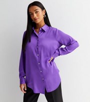 New Look Petite Purple Satin Long Sleeve Oversized Shirt